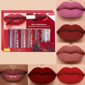 6-piece QICIY matte and moisturising lip gloss set with various shades displayed on lips