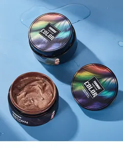 Macro view of brown FORMBO hair clay texture in black jars on a blue water surface.
