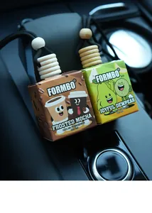 Détail des désodorisants de voiture FORMBO aux parfums café et poire pour désodoriser