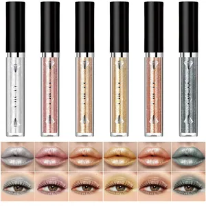 Shimmering 6-color metallic liquid eyeshadow and lip gloss set for bold makeup looks