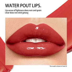 Detailansicht der glänzenden Textur und des korallenroten Lip Tints in Farbton 03