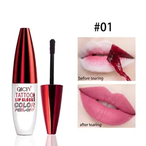 Detailansicht des QICIY Peel-off-Lippengloss mit Vorher-Nachher-Effekt-Bildern