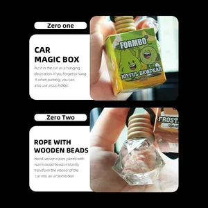 Désodorisant de voiture FORMBO à suspendre avec perles en bois et flacon de 8ml.