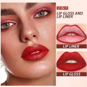 Detailansicht der 2-in-1 Lipgloss- und Lipliner-Anwendung für volle, rote, matte Lippen