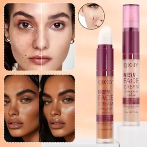 Detail view of QICIY concealer stick showing professional before and after coverage results