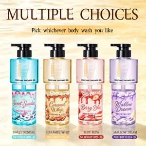 Collection of four candy-themed FORMBO perfume shower gels in colorful bottles.