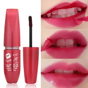 Close-up detail of QICIY waterproof peel-off lip tattoo stain application process