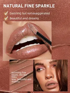 Detailed macro shot of sparkling liquid lip gloss texture and shimmer effect