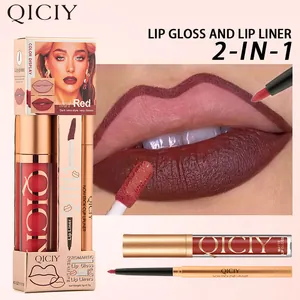 Professionelles QICIY 2-in-1 Matt-Lippengloss und Lippenstift Set in Vintage Rotton