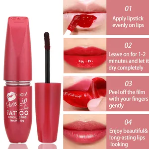 Comprehensive step-by-step tutorial for applying QICIY peel-off waterproof lip tattoo.