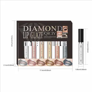 Detailed size measurements for QICIY 6-color diamond sparkling lip glaze and liquid eyeshadow set