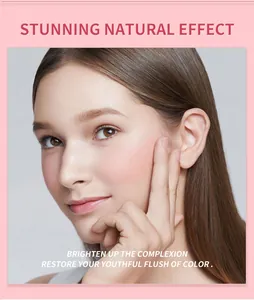 Detail of natural pink blush stick effect on model's cheek for brightened complexion