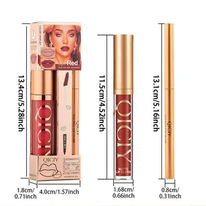 Detaillierte Maße für QICIY mattes Lipgloss- und Lipliner-Set in Goldverpackung