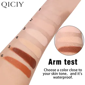 Arm swatches of 6-shade waterproof concealer showing skin tone match and water resistance