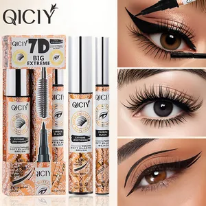 QICIY Noir De Carbone Imperméable Mascara Et Eyeliner 2-En-1 Longue Durée Volumateur Allongeant Kit Maquillage Yeux Femme