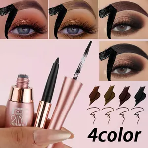 Detail view of 2-in-1 waterproof eyebrow gel and tattoo peel-off pen with 4 color swatches
