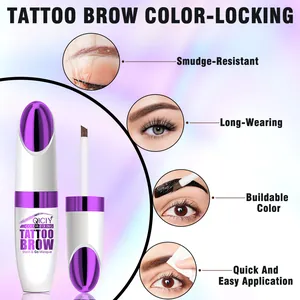 Peel-off brow tint detail showing color-locking effect and smudge-resistant finish.