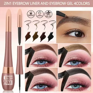 2-in-1 peel-off eyebrow gel and liner set showing four natural color shades on eyes