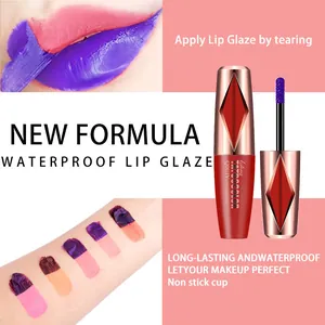 Detailed view of peel-off lip glaze application and colorful arm swatches.