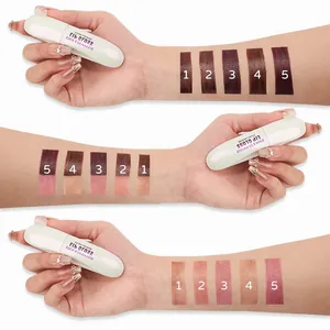 Detailed arm swatches demonstrating the five-color staining effect of lip gloss masque