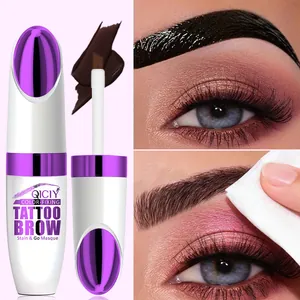 Detailed view of QICIY peel-off tattoo brow tint application and natural results