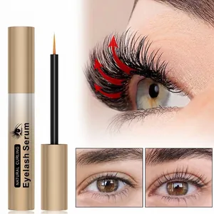 Close-up of eyelash serum applicator and results for thicker natural lashes