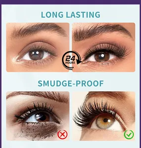 Nahaufnahme-Vergleich der langanhaltenden und wischfesten Wirkung dieser schwarzen Mascara