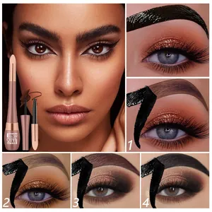 Close-up detail of waterproof 2-in-1 eyebrow peel-off gel and pencil with shade steps