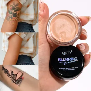 Detail showing QICIY high-coverage blurring putty concealer effectively covering tattoos