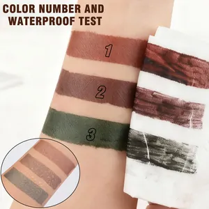 Macro view of waterproof brow gel test showing three pigmented long-lasting shades