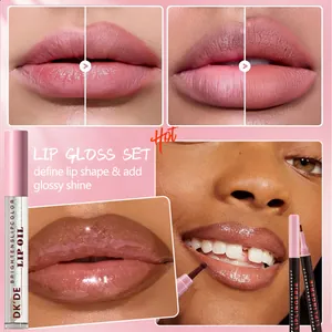 Detailansicht von glänzendem Lippenöl- und Liner-Set für definierte Lippen