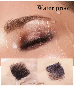 Detaillierter wasserfester Test für volumengebende Mascara mit Vorher-Nachher-Ergebnis.