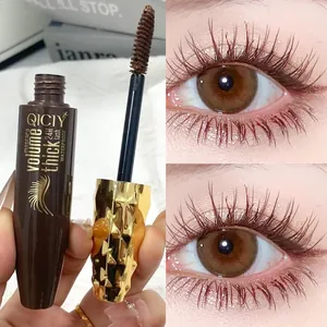Detailed view of QICIY brown waterproof mascara brush and long-lasting curling effect