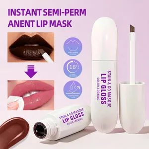Close-up view of stain & go lip gloss masque with long-wearing color-locking effect