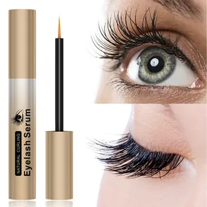 Detailed view of eyelash growth serum showing natural long and thick lash results on an eye