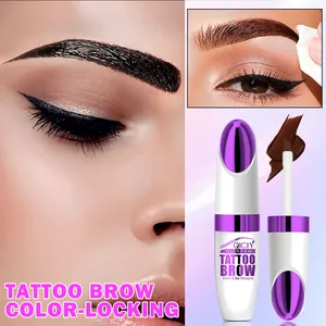 Detailed view of QICIY peel-off tattoo brow gel showing both application and final result.