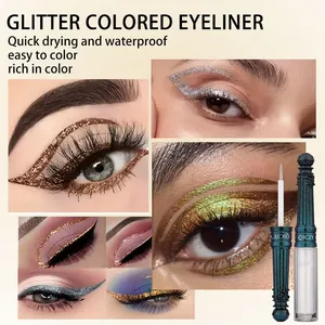 Nahaufnahme von Glitzer-Eyeliner-Make-up-Effekten in verschiedenen leuchtenden Farben.