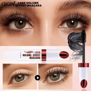 Détail de l'applicateur et du tube de mascara QICIY avec effet volume avant-après