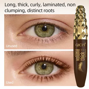 Before and after comparison of QICIY brown mascara for long and curly eyelashes
