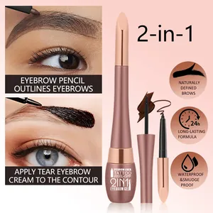 Professional 2-in-1 peel-off eyebrow tattoo gel and pencil for smudge-proof brows