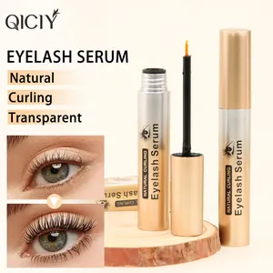 Macro detail of natural transparent eyelash growth serum with before and after results.