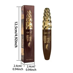 Product dimensions of QICIY brown waterproof mascara shown with its retail packaging box