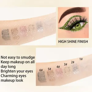 Detaillierte Swatches von 6-Farben wasserfestem Glitzer-Eyeliner auf der Haut.