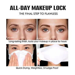 Comparison of makeup spray results showing long-lasting smudge-proof and mask-friendly finish