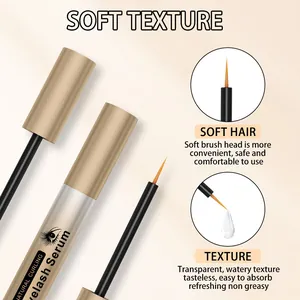 Detail of QICIY eyelash serum showing soft brush head and transparent watery texture.
