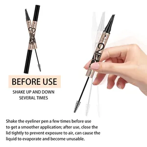 Close-up of 2-in-1 eyebrow pen and mascara with instructional shaking motion for use