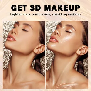 Vergelijking van QICIY highlighter vloeistof met 3D-make-up op gezicht en sleutelbeen