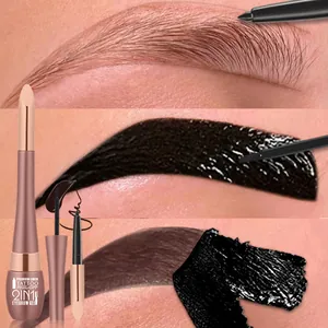 Demonstration of applying 2-in-1 peel-off eyebrow tattoo gel and pencil for tinting