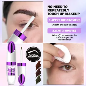 Detail view of QICIY waterproof tattoo brow gel application steps with 3 colors result.