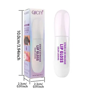 QICIY lip stain masque dimensions 10cm by 2.3cm showing product and packaging box